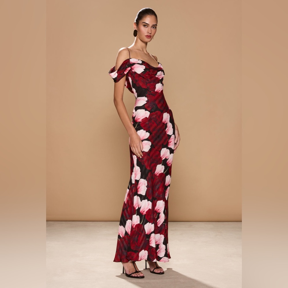 Sonya Moda Rosalie Dress in Midnight Roses Off-Shoulder Maxi Dress Size S NWT